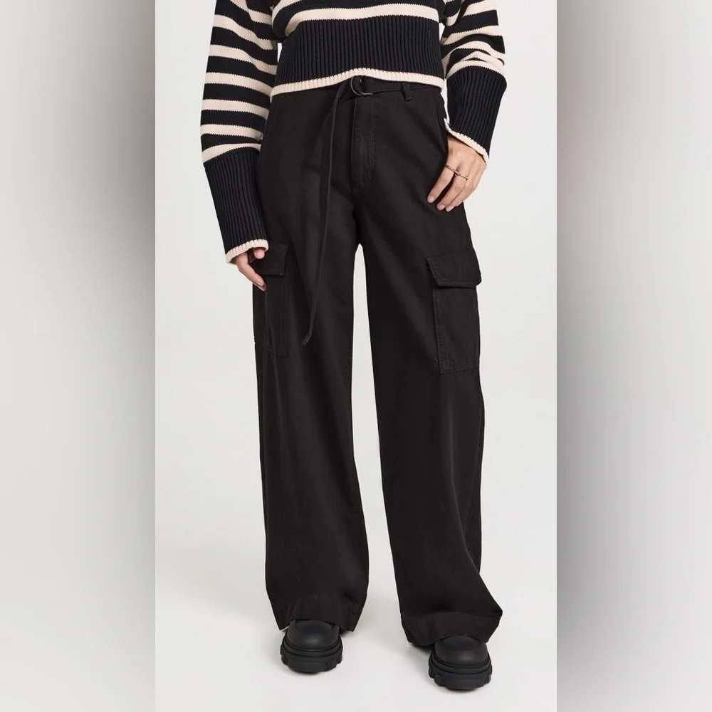 DL1961 Zoie Wide Leg Cargo Pants Black Cotton Linen Frayed Hem Size 28